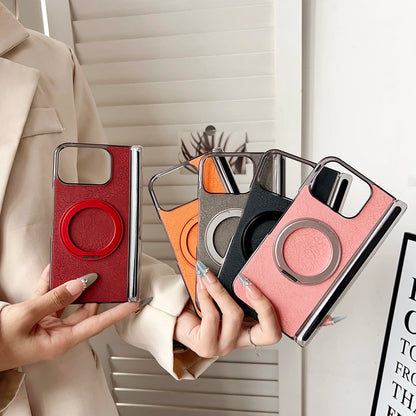 360° Rotatable Ring Holder Premium PU Leather Magnetic Wireless Charging Kickstand Back Cover for Google Pixel 9 10 Pro Fold