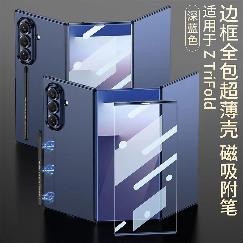 For Samsung Z Tri-Fold Phone Case Magnetic Adsorption Pen HD Shell Film Integrated Full Coverage Frame Z Tri-Fold Hard Covers