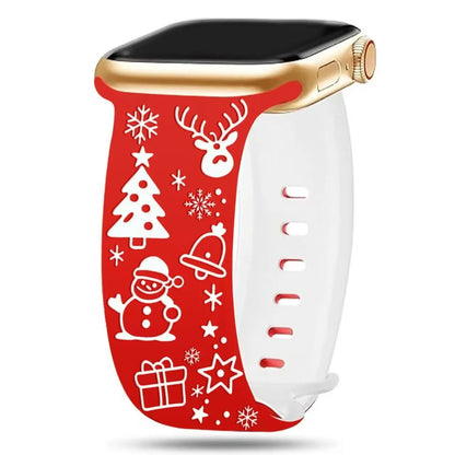 New design Christmas Band for Apple Watch Ultra 3/2/1/ Series 11/10/9/8/7/6/5/SE Engraved silicone 40/41/42/44/45/46/49mm strap
