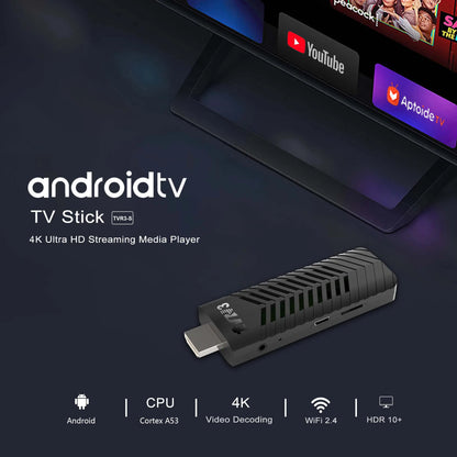 Mini TV Stick 4K Android TV TVR3-S WIith Cortex A53 Wifi 2.4G HDR10 YouTube Remote Control Home Theater Android TV Stick Box