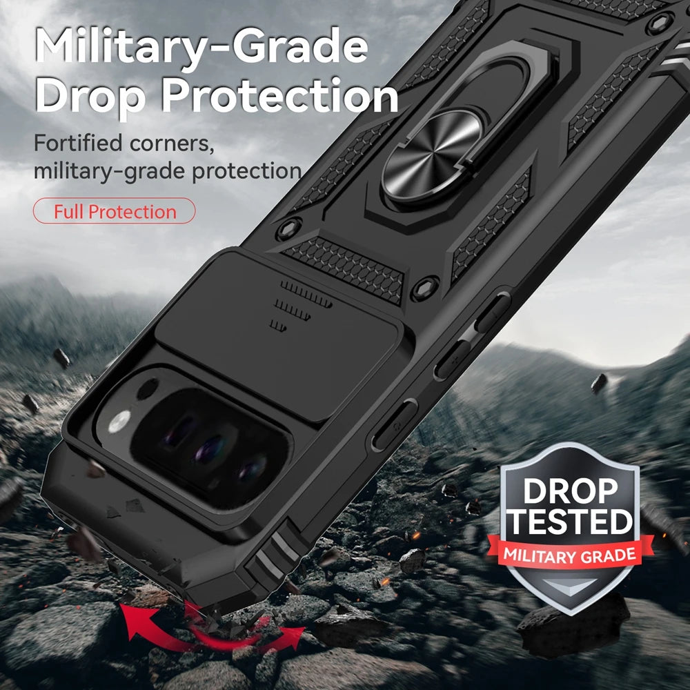 Shockproof Armor Funda For Google Pixel 6 7 8 9 10 Pro XL 5G Slide Lens Protect Case For Pixel 6A 7A 8A 9A Ring Holder Cover