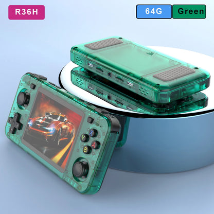 BOYHOM Green R36H Retro Video Game Console 3.5‘’ IPS Screen RK3326 3000 mAh Open Linux System Portable Player 64GB 128GB