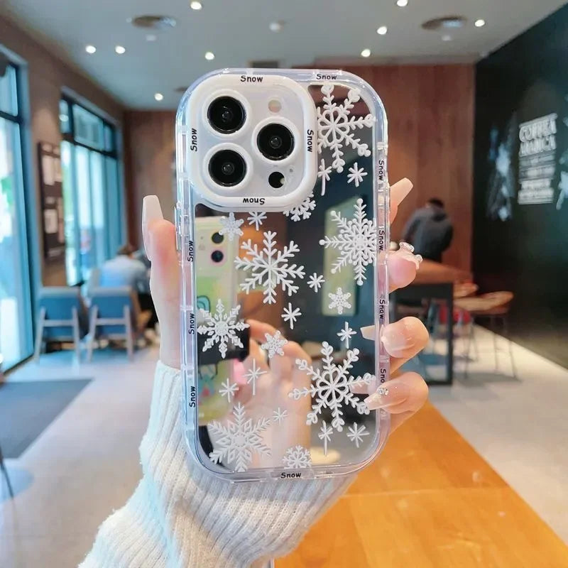 Winter Christmas Beauty Snowflake Makeup Mirror Frame For iPhone Case 16 15 14 13 12 11 Pro XR XS Max 7 8 Plus Phone Y2K Cover