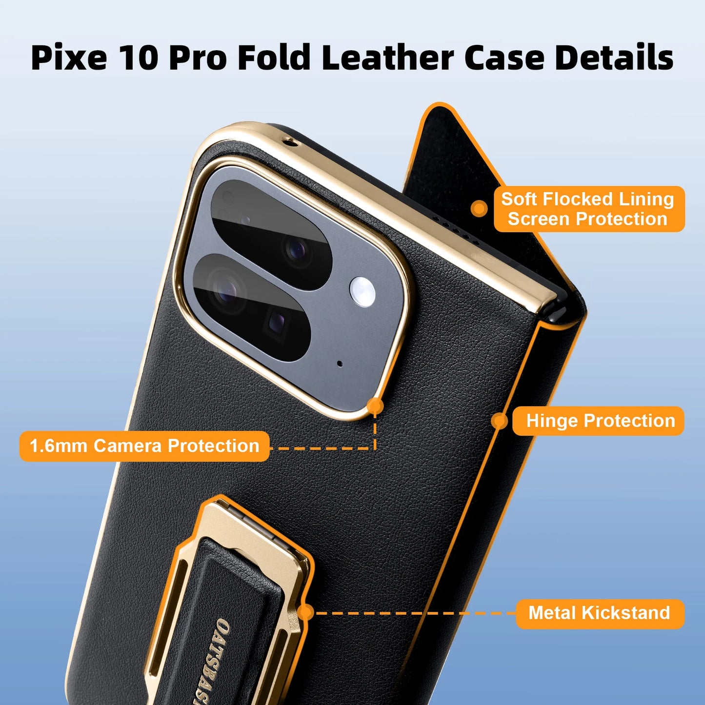 Eary for Google Pixel 10 Pro Fold Phone Case & 360°Rotatable Stand Magnetic Grip Band Leather Cover Shockproof Dual Strap Shells