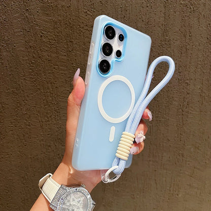 Candy Color Matte For Magsafe Lanyard Soft Phone Case For Samsung Galaxy S24 FE S25Edge S22 S23 FE Plus S25 Ultra Magnetic Cover