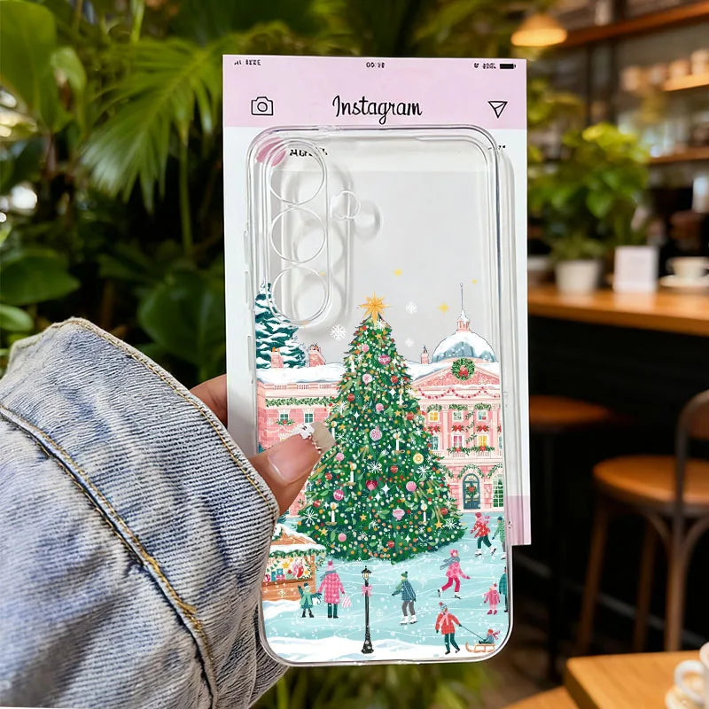 For Samsung Galaxy S25 Cute Winter Snow Case for Samsung S24 S23 Ultra S 25 24 Plus Christmas Tree Santa Claus Clear Phone Cover