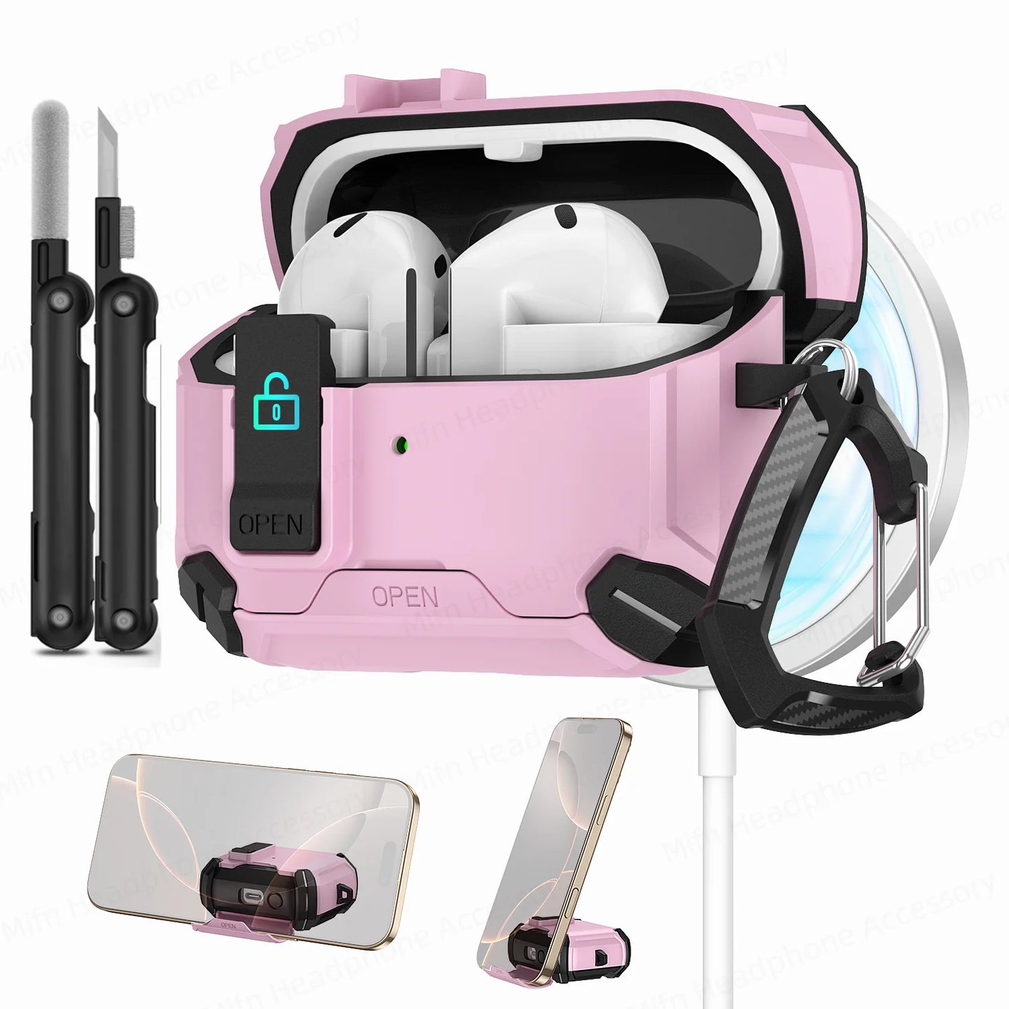 2025 New for Galaxy Buds 3 Pro Fudas Samsung Magnetic Lock Case With Phone-Stand Design Compatible with Magsafe Buds3 Buzz 3 pro