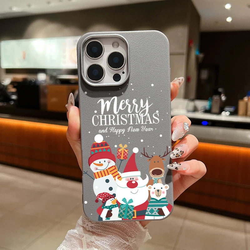 Merry Christmas Magnetic Leather Case For iPhone 16 15 Pro Max 14 Plus 13 12 11 Pro For MagSafe Wireless Charging Soft TPU Cover