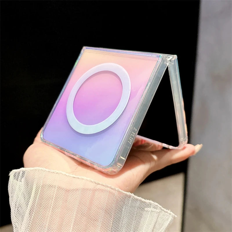 Gradient Aurora Rainbow Laser Magnetic for Magsafe Case for Samsung Galaxy Z Fold 7 6 5 4 3 ZFlip 7 6 5 4 3 Clear Colorful Cover
