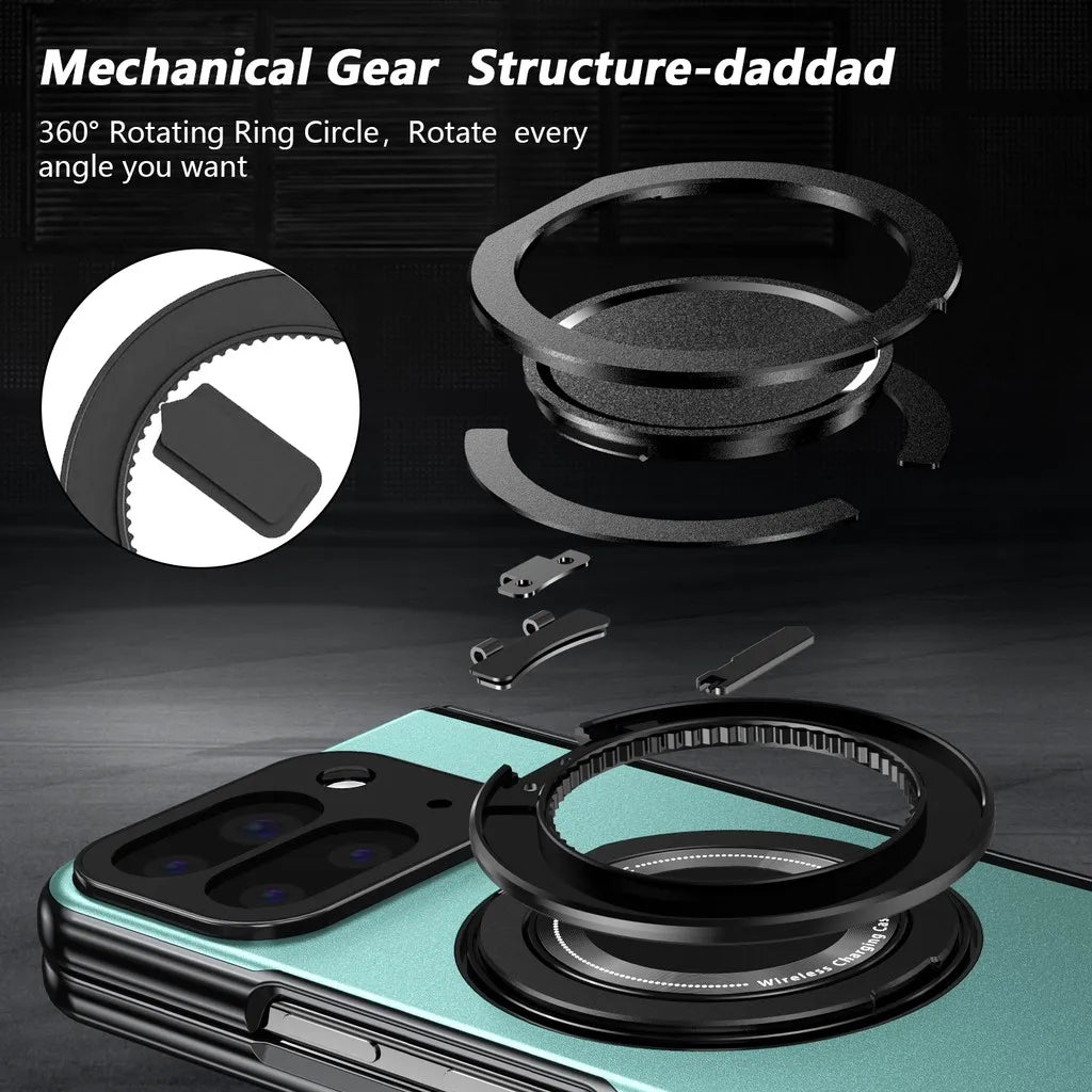 360° Rotating Holder Phone Case For Google Pixel 10 Pro Fold Magnetic Ring Hinge Screen Protector Film Shockproof Cover