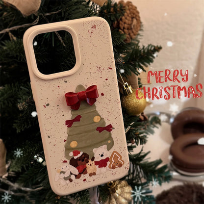 Cute Christmas Tree Phone Cases for iPhone 16 15 14 Pro Max 13 12 11 Vintage Santa Soft Matte Shockproof Cover