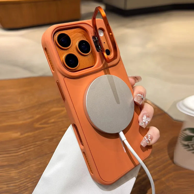 New Lens Stand Magnetic Case For iPhone 17 Pro Max Air Magsafe Cover for 16 15 14 13 12 11 ProMax Organic Silicon PC Armor Cover