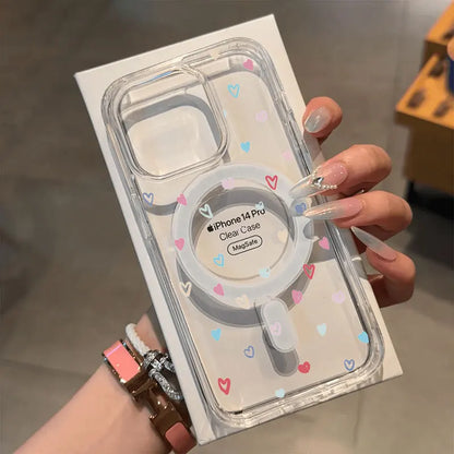 Small Flower Heart Graphic Magsafe Wireless Charger Phone Case For iPhone 16 15 14 13 12 11 16E Pro Max 7 8 Plus XS XR X Cover
