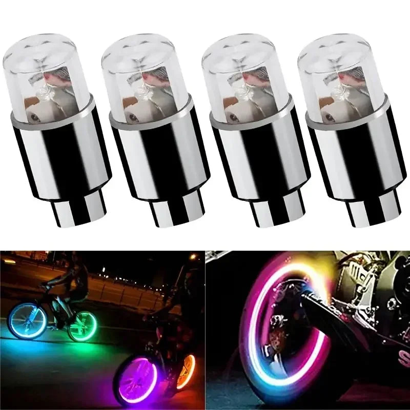 2/4/8Pcs Colorful LED Wheel Lights Car Tire Valve Caps Neon Light Universal Motorcycle Bicycle Valve Cover Auto Accessories