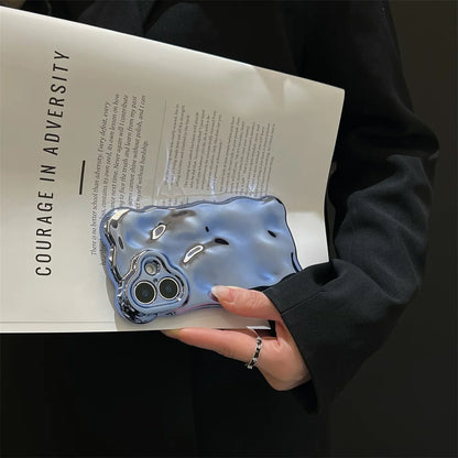 Glossy Wrinkle Plating Wave Border Phone Case for iPhone 16 15 Pro Max Plus 11 12 13 14 Meteorite Pattern Soft Silicone Cover