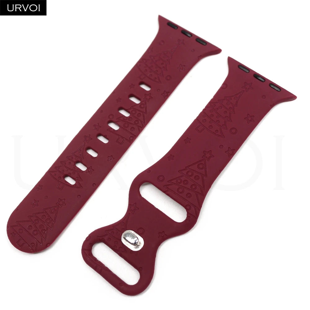 URVOI Christmas Sport Band for Apple Watch ultra 2 3 Series 11 10 9 8 Xmas tree silicone strap for iWatch Santa red green white