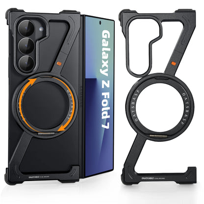 Eary Frame Case for Samsung Galaxy Z Fold 7 Magsafe with 360°Rotation Magnetic Stand Metal Phone Case Shockproof Protector Cover