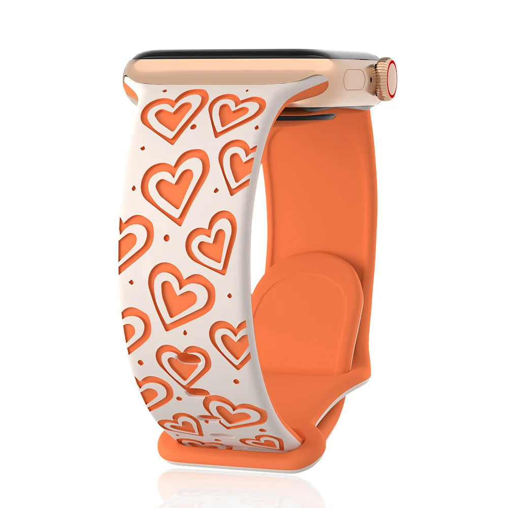 Engraved Band for Apple Watch 40mm 41mm 42mm 44mm 45mm 46mm 49mm Soft Silicone Wrist Strap iWatch SE Series 10 9 8 7 6 5 4 Ultra