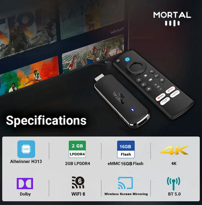 Mortal Android 14 TV Stick Full HD 4K 1080P WiFi 6 Google Voice NETFLIX Youtube Q8 BT5 24Fps Wireless Video Decode Media Player