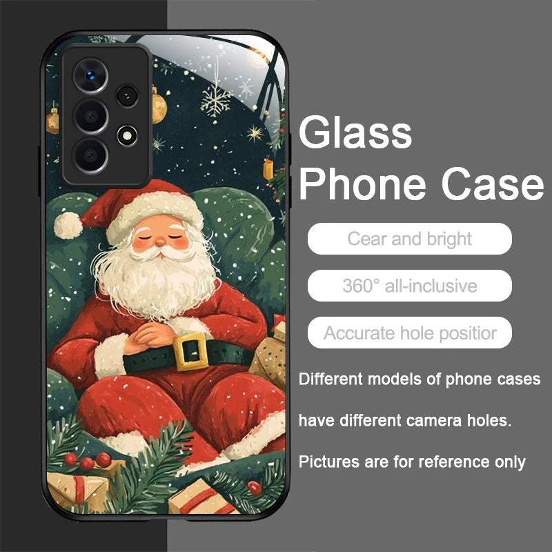 Merry Christmas Santa Claus Pattern Tempered Glass Phone Case for Samsung Galaxy S25 Ultra S24 S23 Plus S22 S21 S20 FE A56 Cover