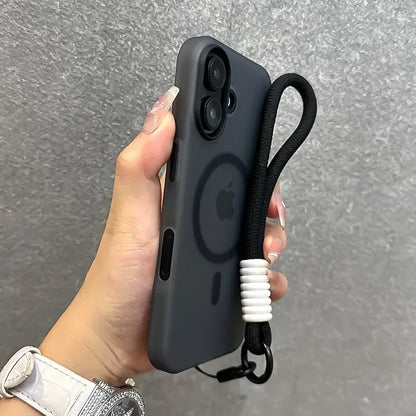 for Magsafe Candy Color Contrast Lanyard Case for iPhone 16 15 Pro Max 14 Plus 11 12 13 16e Hand Wrist Strap Matte Soft Cover