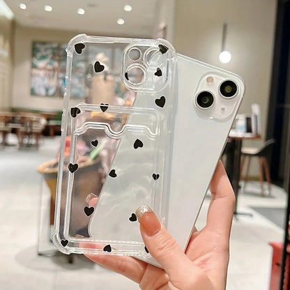 Case For iPhone 16 15 14 13 12 11 Pro Max Black White Love Heart Clear Phone Cover For iPhone XS X 7 8 Plus Wallet Card Bag Case