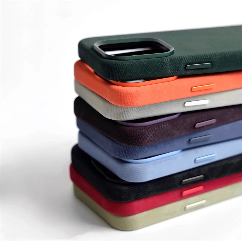 Luxury Metal Lens Magnetic Fiber Leather Case For iPhone 16 Pro Max 15 14 Plus 13 12 MagSafe Wireless Charging Shockproof Cover