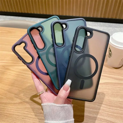 Luxury New Matte Translucent Business Phone Case for Samsung Galaxy S25 S24 Ultra S23 S22 Plus S20 S21 FE Magsafe Magnetic Cover