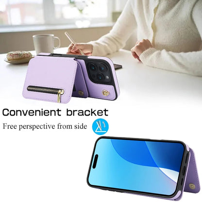 Card Slots Zipper Leather Wallet Case Flip Phone Case for IPhone 11 12 13 14 15 16 17 Pro Max Plus Promax 16e Ring Lanyard Purse