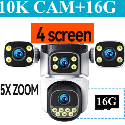 10K 20MP Four Screen Outdoor WiFi Cam PTZ 5X Zoom Night Vision Four Lens 10K Wireless CCTV Surveillance Cam Security Protection