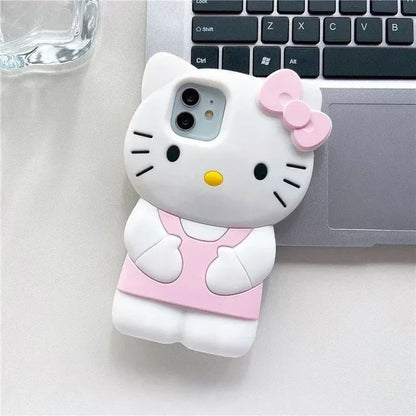 Hello Kitty 3D Bow Kawaii Phone Case for iPhone 16 15 14 13 12 11 Pro Max XR XS MAX 7 8 Plus MINI Cartoon Y2K Silicone Cover