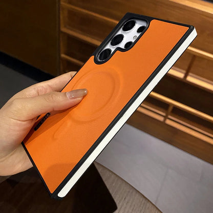Luxury Matte Leather Magnetic Wireless Charge Case For Samsung Galaxy S24 Ultra S23 S22 Shockproof Soft Bumper Protection Cover