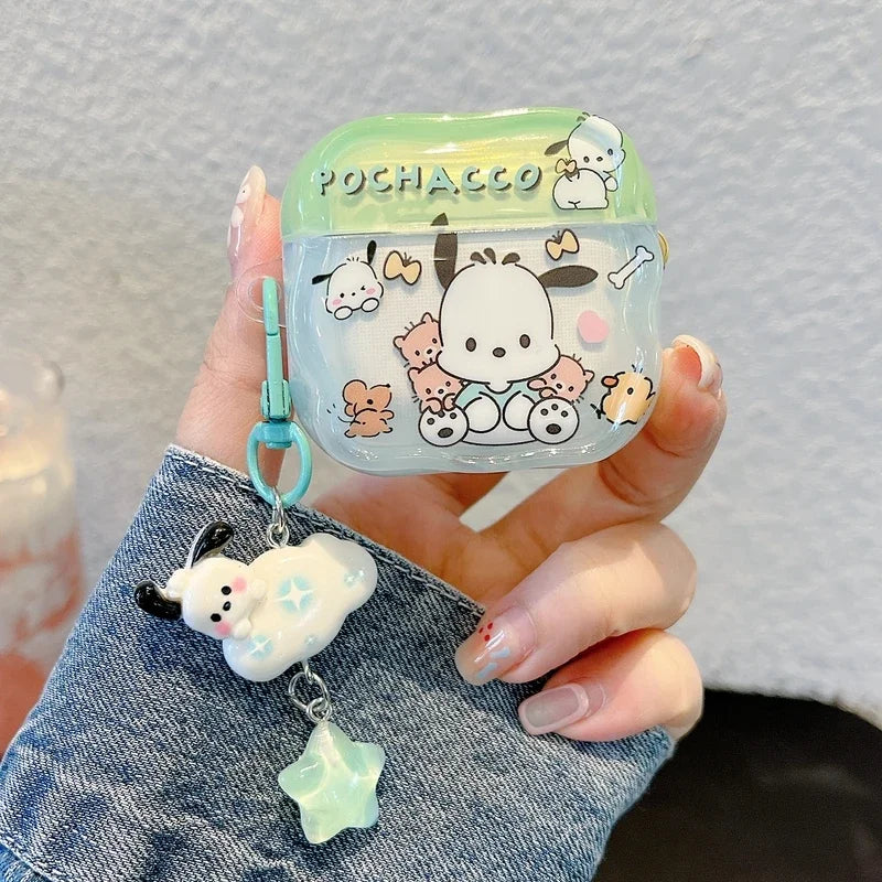 Cute Cartoon Sanrio Pochacco Earphone Case For Airpods 1 2 3 4 Pro 2 Wireless Bluetooth Headset Protective Cover With Pendant