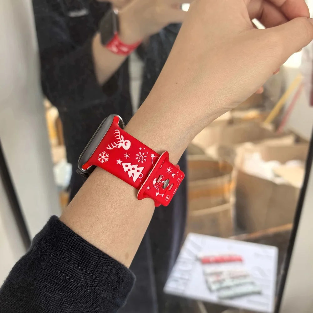 Silicone Christmas Band for Apple Watch Ultra 3-2 Strap 49mm 46mm 41mm 42mm 44mm 45mm Sport Bracelet for iWatch 11 10 9 8 7 6 5