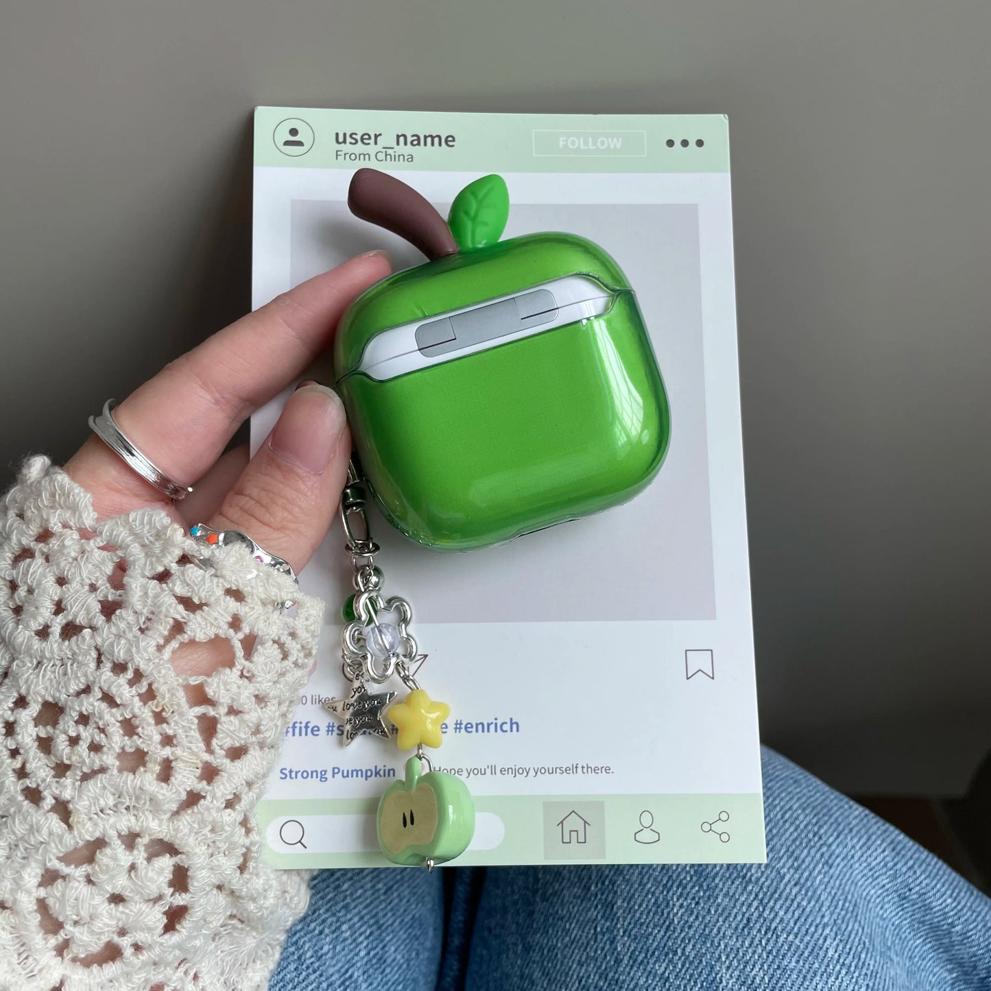 Translucent Red Green Apple Earphone Case for AirPods 1 or 2 3 4 Pro 2 3 Air Pods AirPod Pro2 Pro3 Soft Imd Cute Cover Pendant