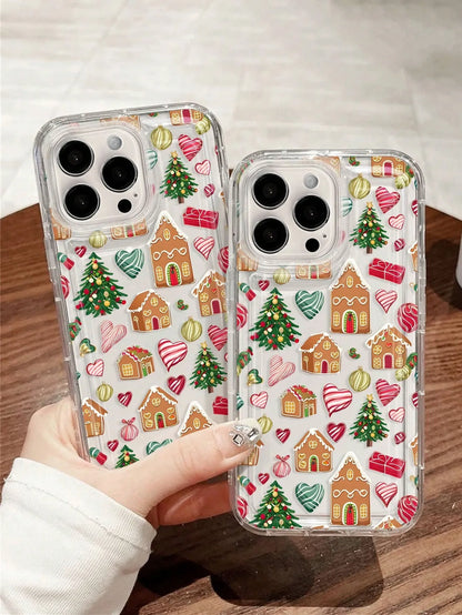 Creative Christmas-themed printed phone shock-proof case, suitable for iPhone 17, 16, 15, Plus, Pro, Max series phones - can be