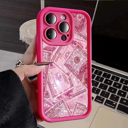 Pink Dollars Full-Coverage Banknote Design Silicone Phone Case For iPhone 16 15 14 13 12 11 Pro Max X XS XR 7 8 Plus Cover
