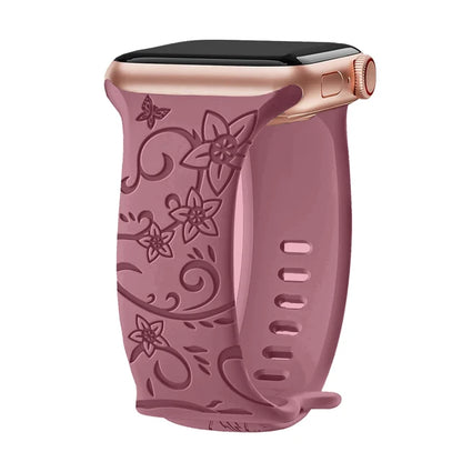 Straps For Apple Watch Band 44mm 42mm 41mm 40mm 45mm 49mm 46mm Floral Engraved bracelet correa iwatch series 10 9 7 SE 6 8 Ultra