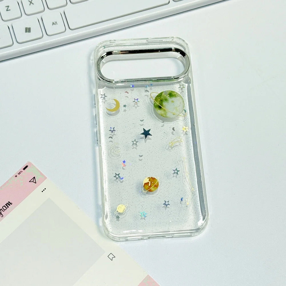 Glitter Star Planet TPU Cases For Google Pixel 9 8 7 6 5 A Pro Transparent PC Drop Glue Cover for Google Pixel 10 9 pro XL 4 a