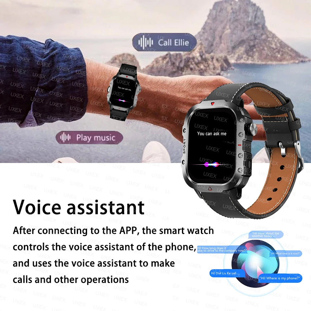 Military 2026 Sports Smartwatch Men 2.01 inch HD LED Flashlight Christmas Gift Screen Bluetooth Talking Multifunction Smartwatch