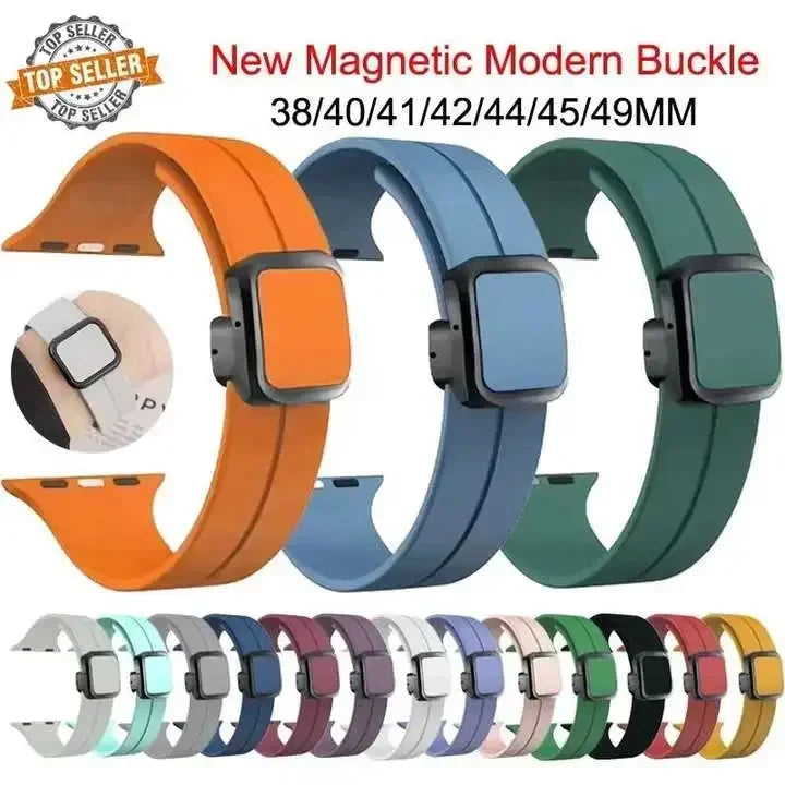 New Magnetic Buckle Silicone Strap For Apple Watch Band 44mm 45mm 38mm 49mm 40 42 41mm Sport Bracelet iWatch ultra 2 9 6 7 8 SE