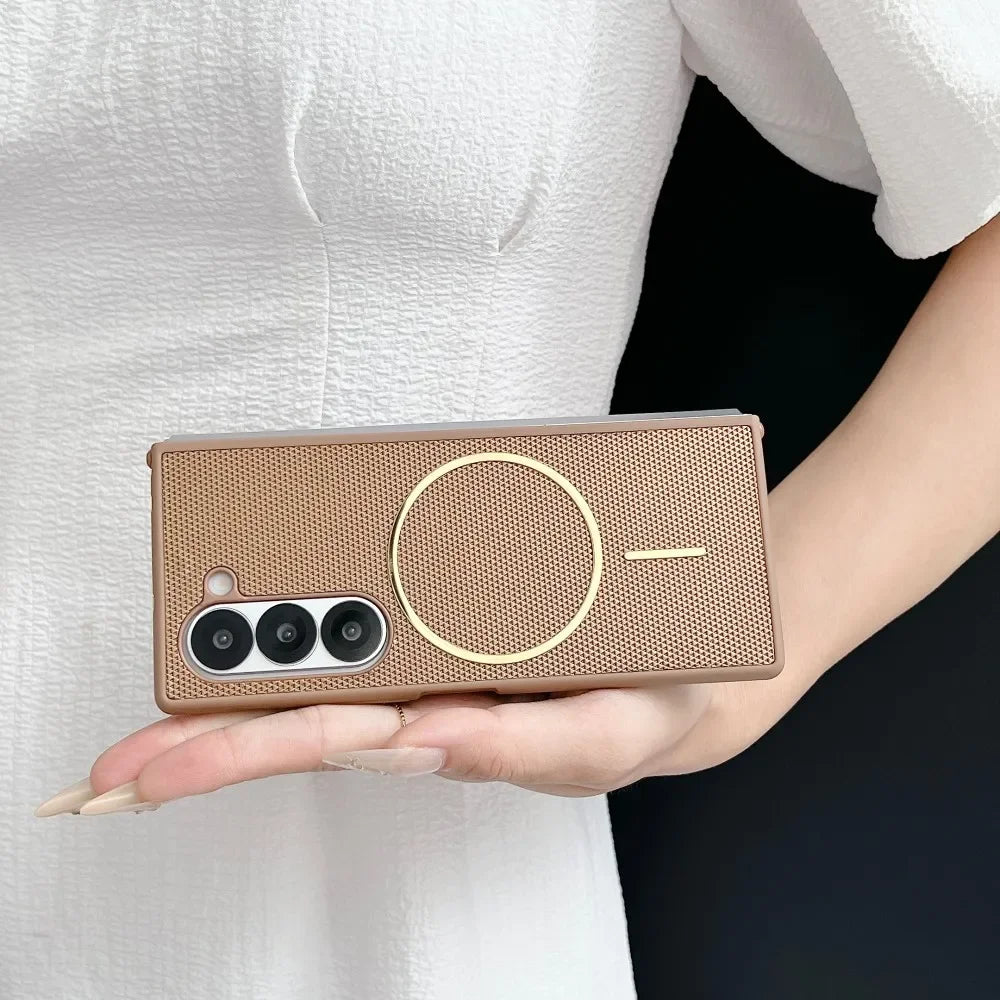 Light Luxury PU Matte Slim Solid Color Phone Cases for Samsung Galaxy Z Fold 7 6 5 4 3 Magnetic Wireless Charge Protective Cover