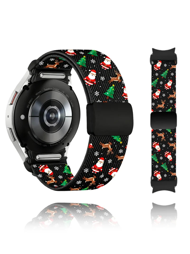 20mm Christmas Theme Nylon Stretchy Band With Magnetic Buckle Compatible With Samsung Galaxy Watch