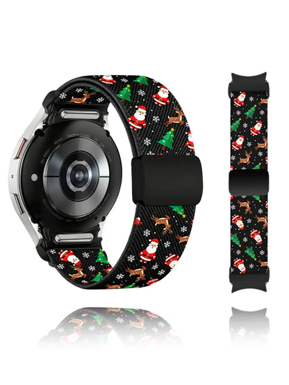 20mm Christmas Theme Nylon Stretchy Band With Magnetic Buckle Compatible With Samsung Galaxy Watch