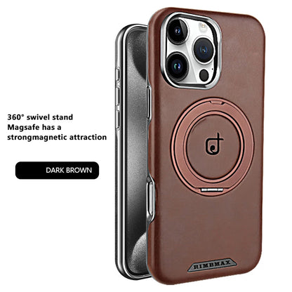 For Magsafe Magnetic 360°Rotating Car Bracket Ring Leather Phone Case For iPhone 16 Pro Max 14 11 12 13 15 Pro Max Bumper Cover