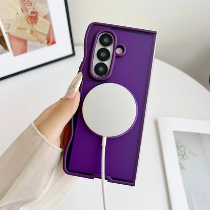 360 Rotating Mirror Stand Bracket Magnetic Case for Samsung Galaxy Z Fold7 Z Fold 6 5 4 3D Wave Border Shockproof Bumper Fundas