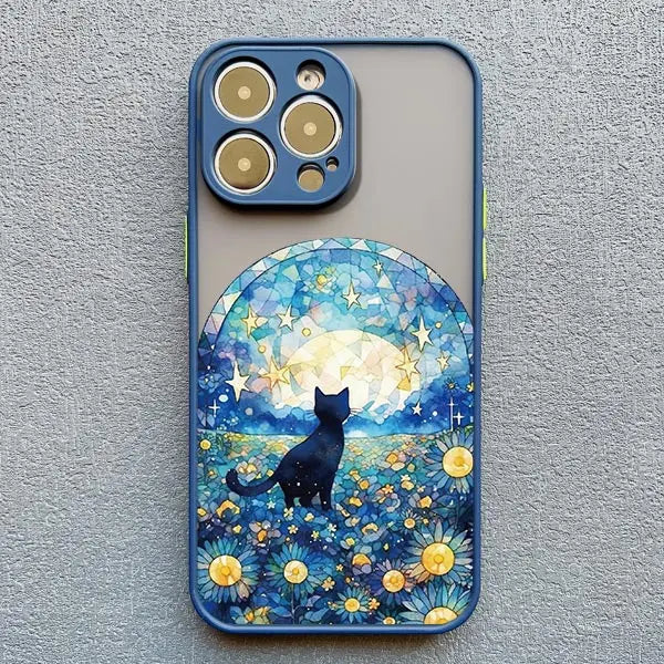 Artistic Black Cat Starry Night Phone Case For iPhone 15 14 13 12 11 Pro Max 12 16 Mini XS X XR 8 7 14 15 Plus Shockproof Shells