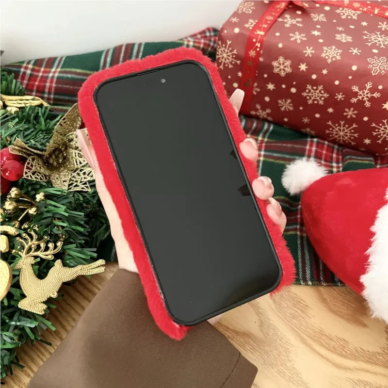 New Year Merry Christmas Tree Plush Boots Phone Case for Galaxy S25 S24 S23 S22 S21 S20 Plus FE Autumn and winter plush