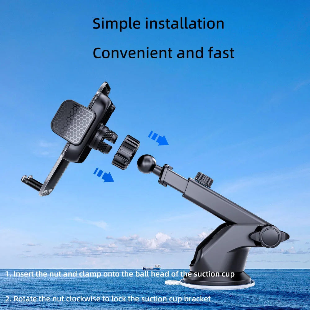 Car Phone Mount 360° Adjustable - Strong Suction Cup, Heat Dissipation & Breathable, Universal Compatibility for All Phones