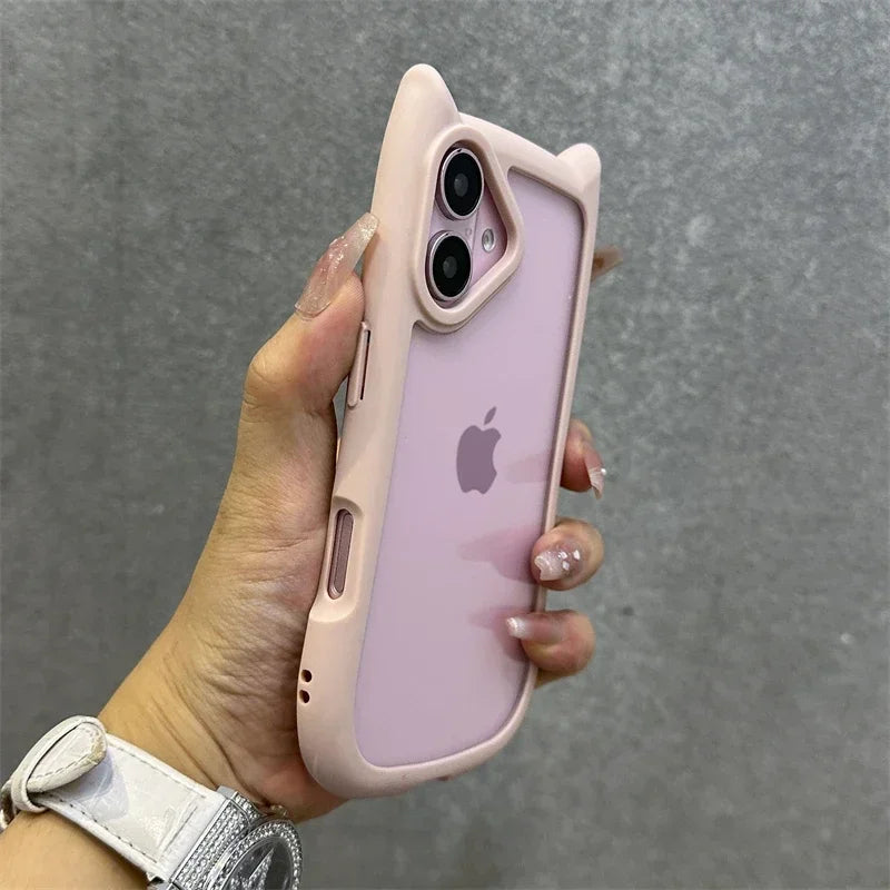 3D Cat Ear Cute Lanyard Magnetic Transparent Case For iPhone 16 15 14 13 12 ProMax Plus 11 Wristband Clear Magsafe Cover